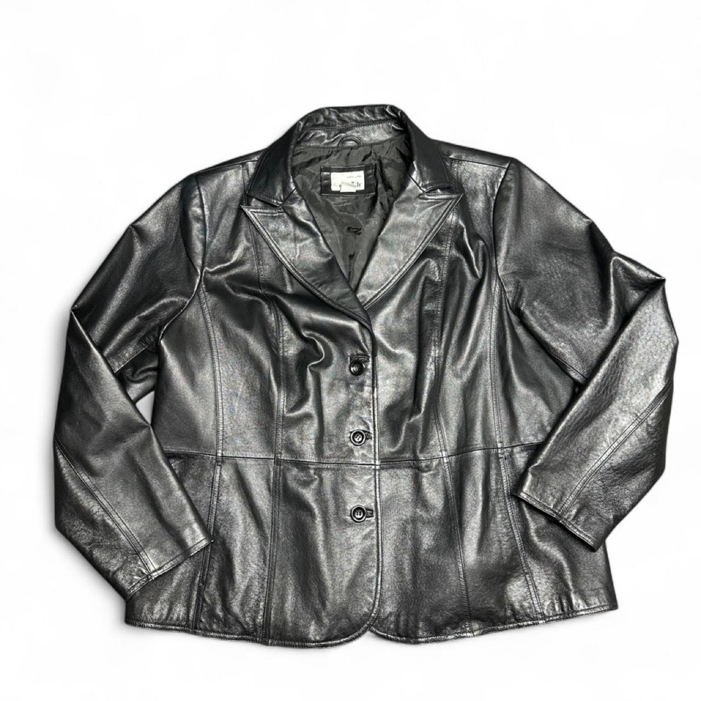 East 5th Womens Black Genuine Leather Blazer Jacket Plus Size 2X Classic Chic